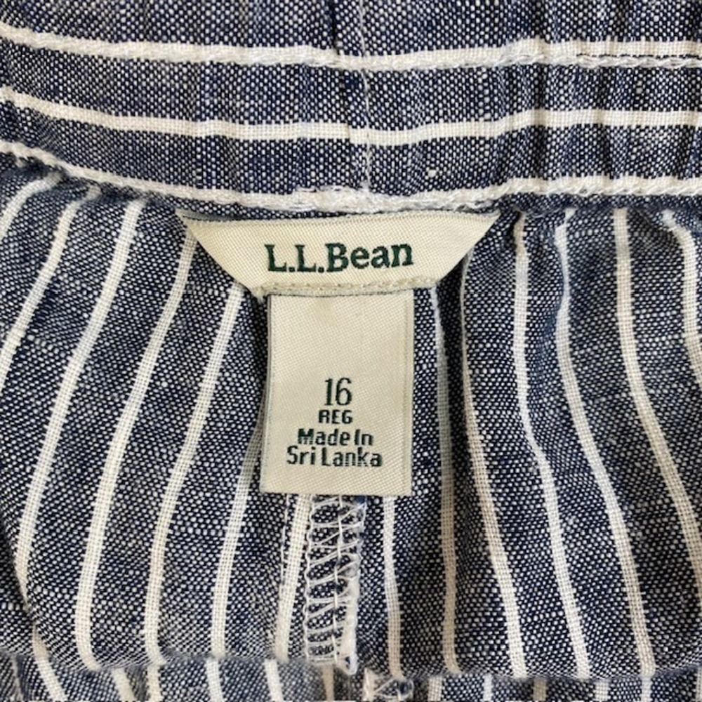 L.L.Bean Women's Linen Striped Cropped Wide Leg Pants Blue White Size 16 - Picture 7 of 9